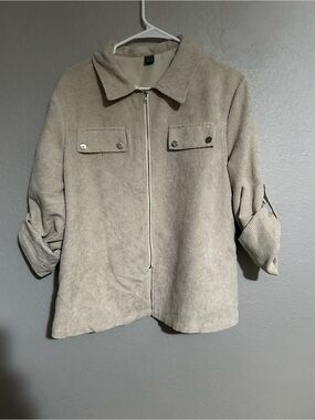 SHEIN Beige Corduroy Utility Jacket with Snap Pockets